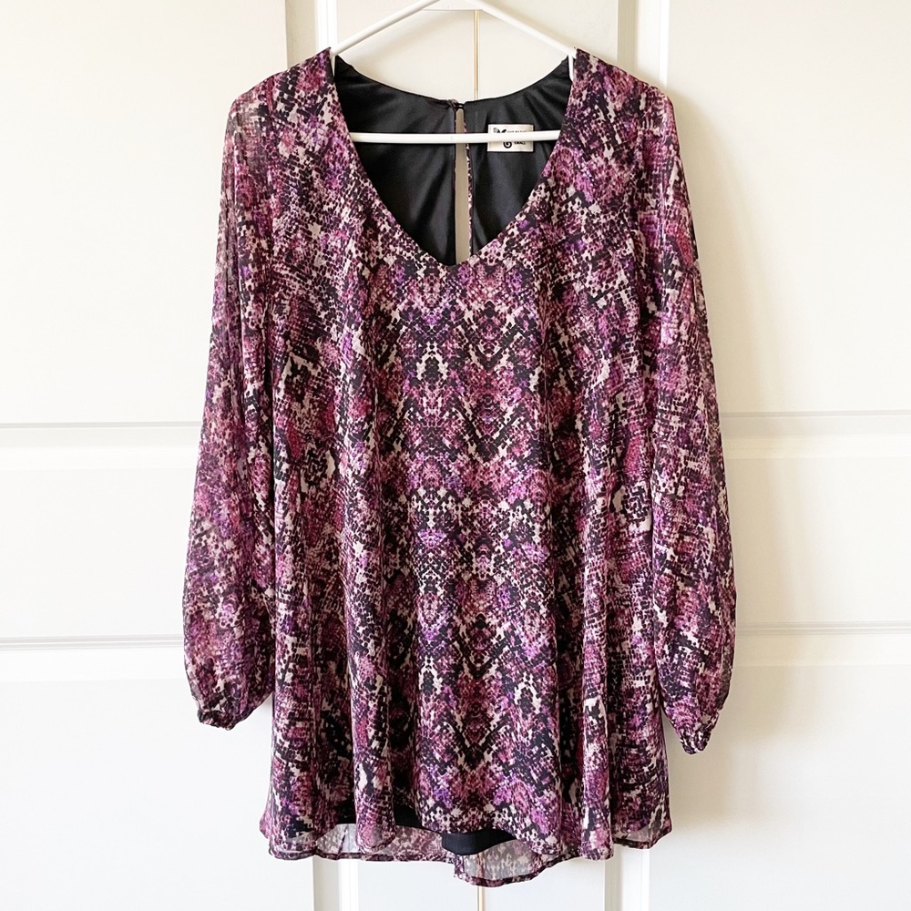 Show Me Your MuMu Donna Michelle Snakeskin Print Purple Tunic Top Size Small